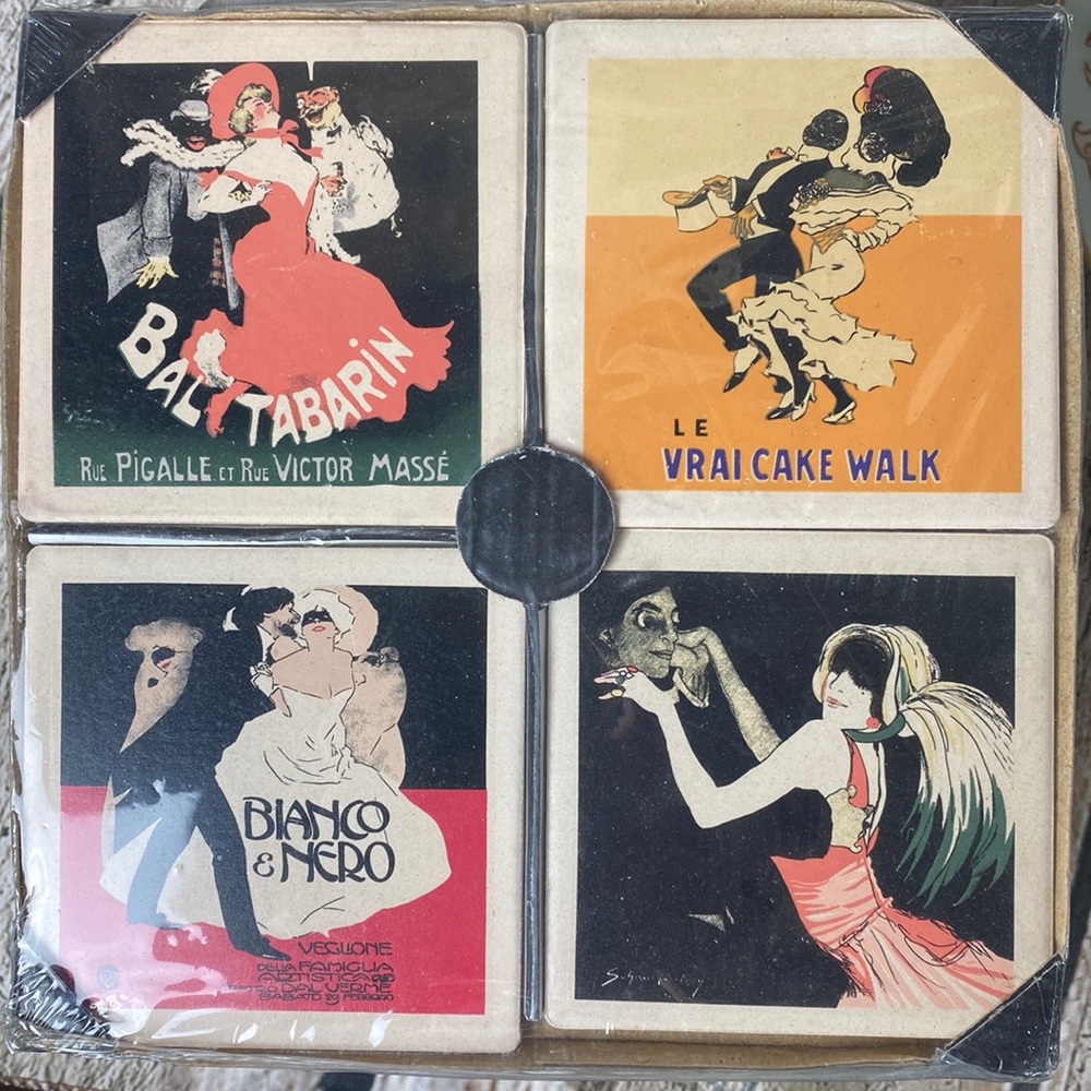 4 Vintage Ceramic Coaster Set